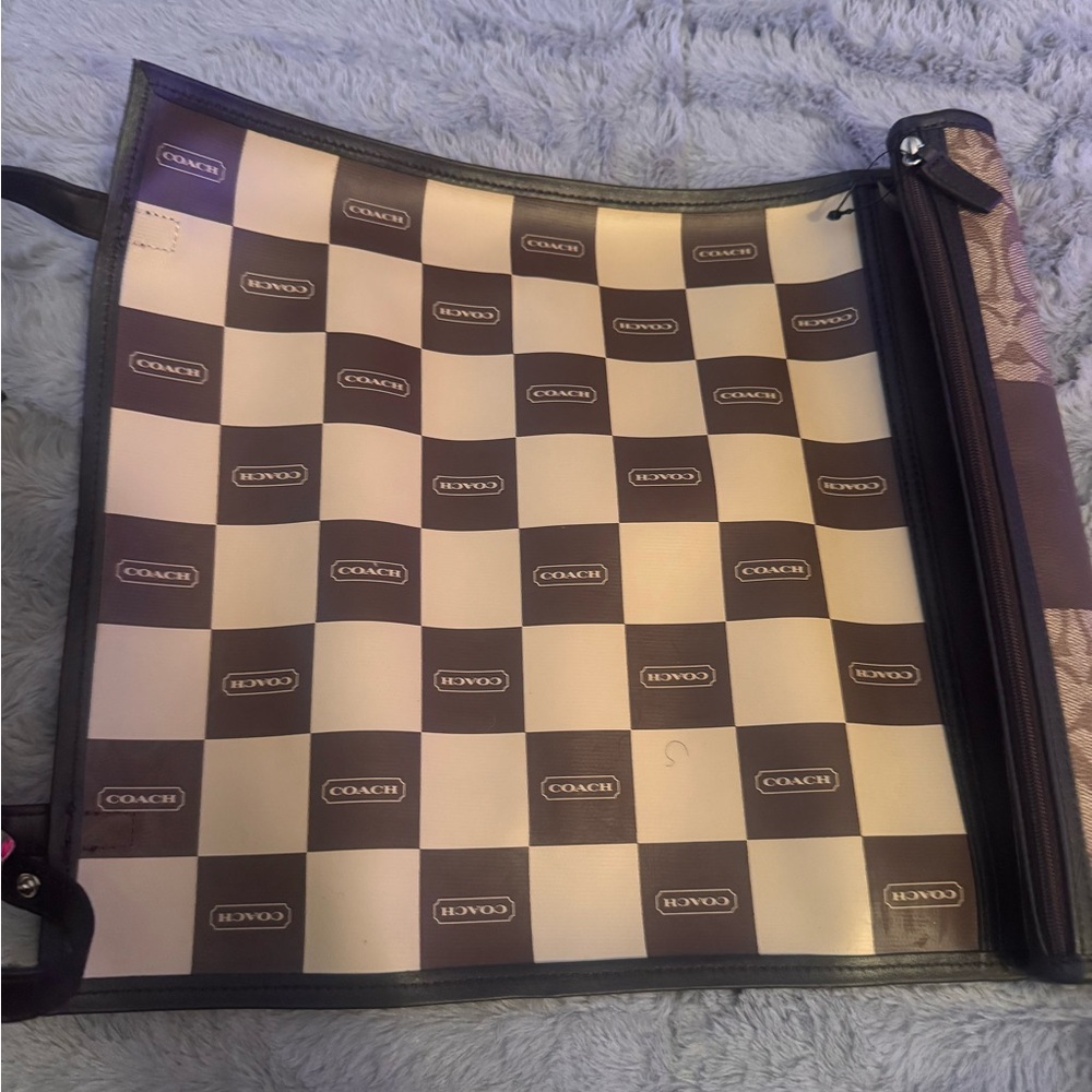 Rare New Coach Brown and Cream Checkers Game Set
